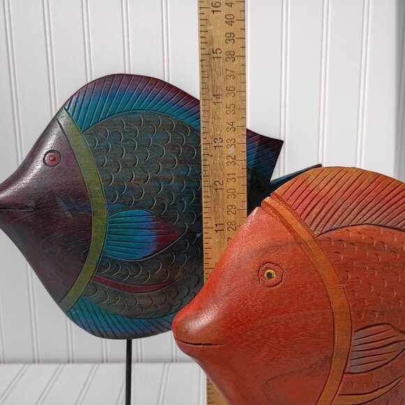Hand Carved Painted Wooden Fish Pair Sculptures MCM Vintage Mid Century Modern - Picture 3 of 16